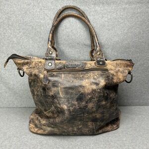 Bed Stu Big Fork Distressed Leather Purse Large Tote Handbag Black Lux Tan Boho